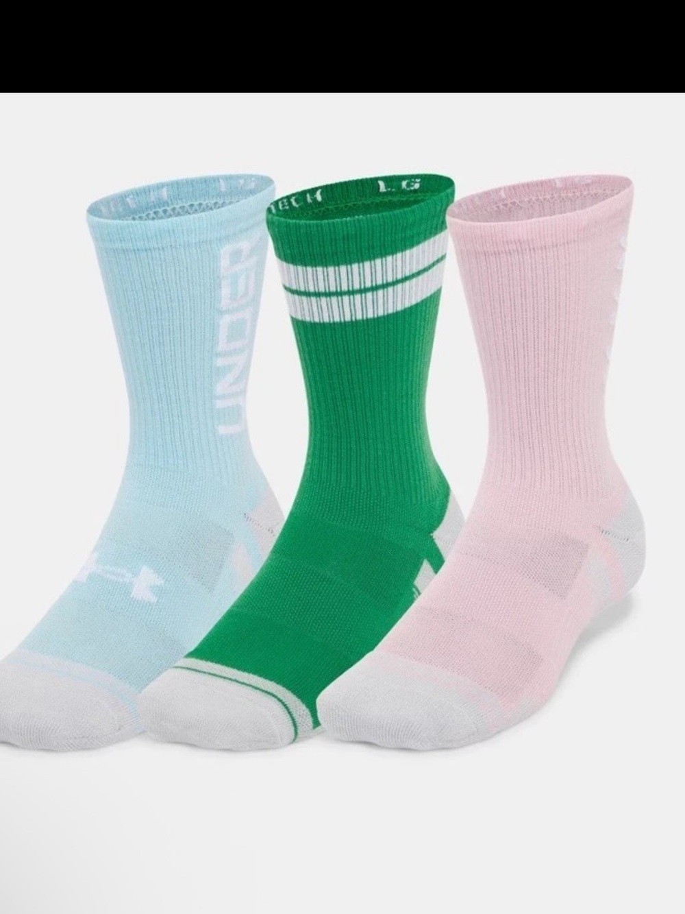 NWT Under Armour 6 Pair Women’s  Crew Socks - Green, Light Blue & Pink Trio $36
